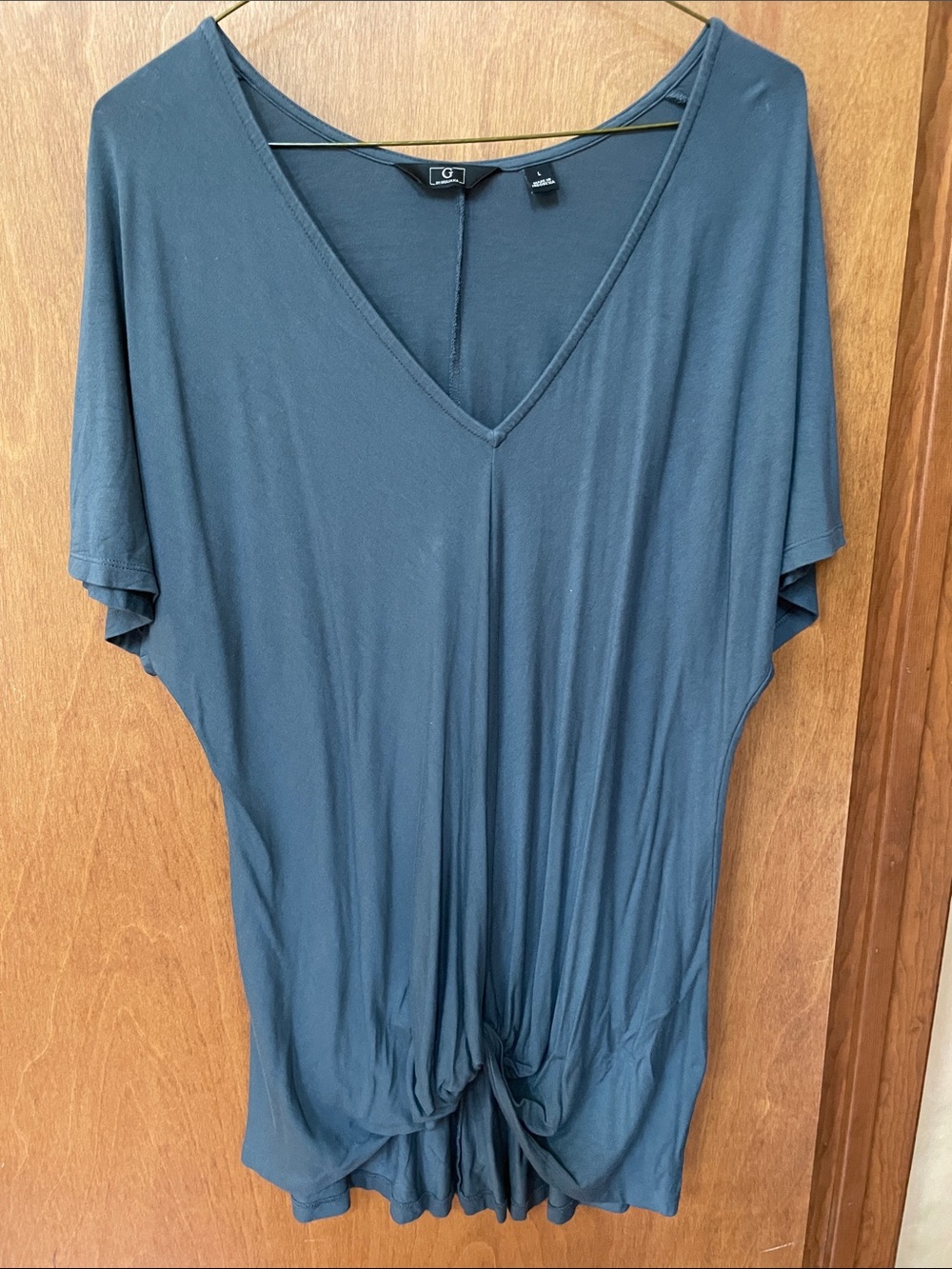 G by Giuliana Slate Blue V-Neck Twist-Front Tunic